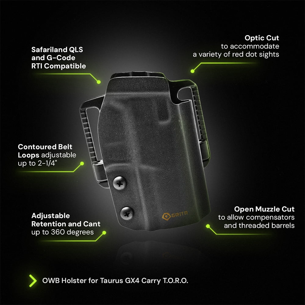 GRITR OWB Kydex Right Hand Pistol Holster Fits Taurus GX4 Carry TORO