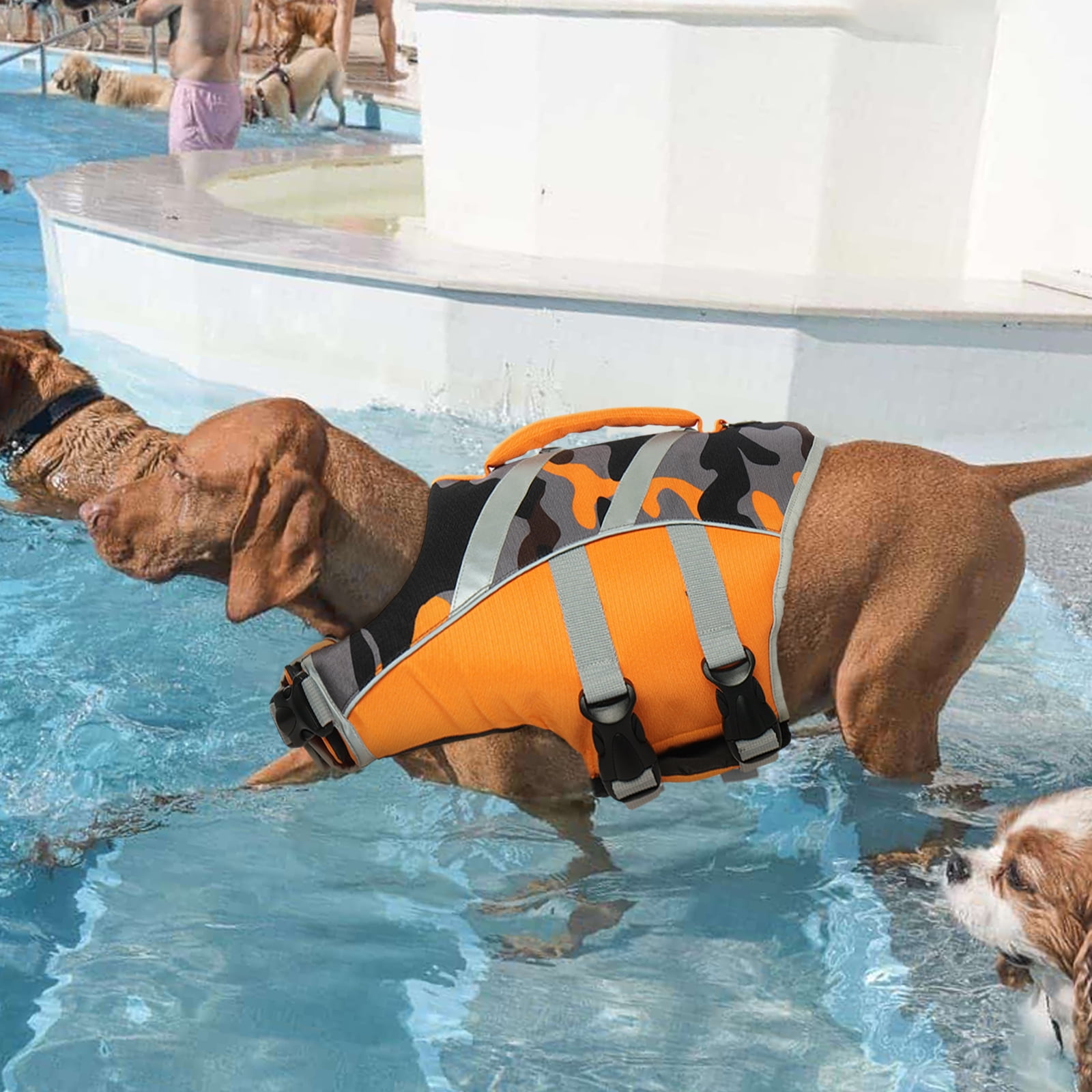Kuoser Dog Life Jacket with Reflective Stripes, Adjustable Dog Life Vest, Orange, XS