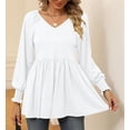 thumbnail image 2 of Temofon Womens Tunic Tops Long Sleeve 2024 Casual Puff V-Neck Pleated Flare Blouse T-Shirts with Smocked Cuffs fall clothes WHITE, 2 of 5