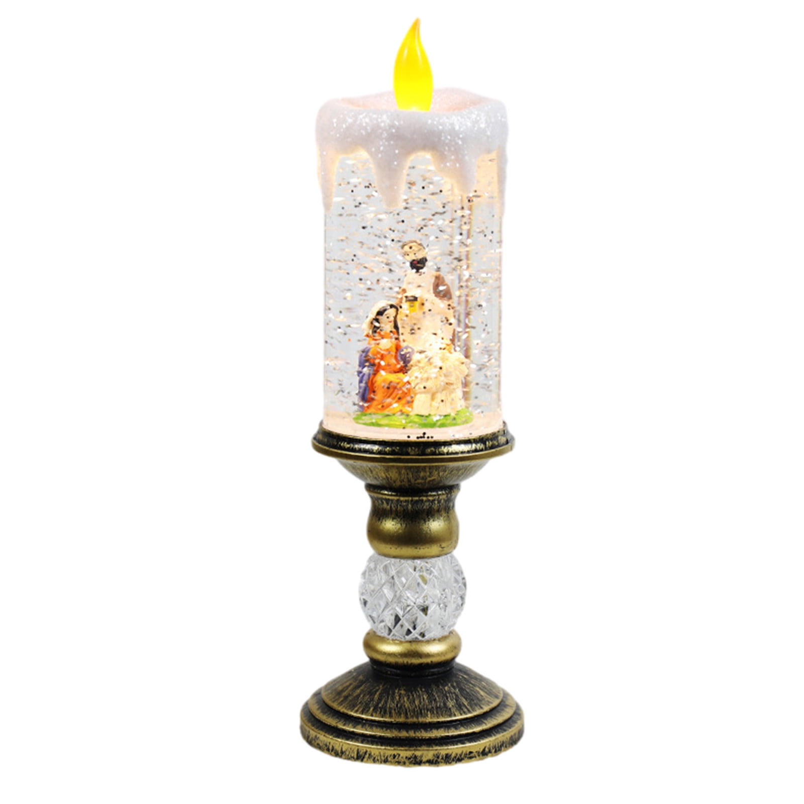 Dengmore Christmas Ornament Resin Luminous Santa Snowman Imitation Candle Light with Music Box LED Flameless Flickering Candle Lights Retro Night Light for Living Bedroom Xmas Decor