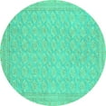 thumbnail image 1 of Ahgly Company Machine Washable Indoor Round Oriental Turquoise Blue Modern Area Rugs, 5' Round, 1 of 4