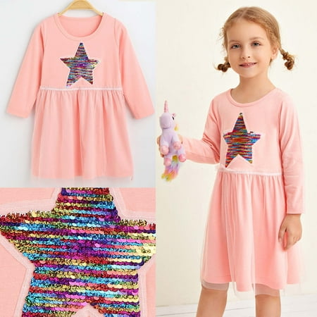 

Infant Toddler Baby Girls Middle And Small Children Long Sleeve Sequin Pattern Dress