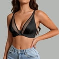 thumbnail image 2 of Feancey Front Closure Bras for Women Deep V Plunge No Underwire Bra Sheer Patchwork Supportive Lingerie Bras Solid Color Casual Push Up Bra Black L, 2 of 10
