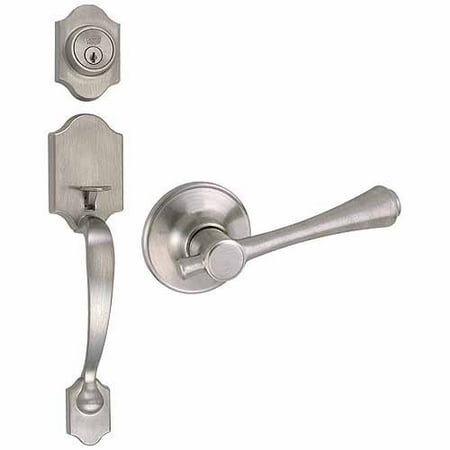 Design House 755470 Ironwood Universal Latch Entry Door Handle Set with Lever, Handle and Keyway, Satin Nickel Finish
