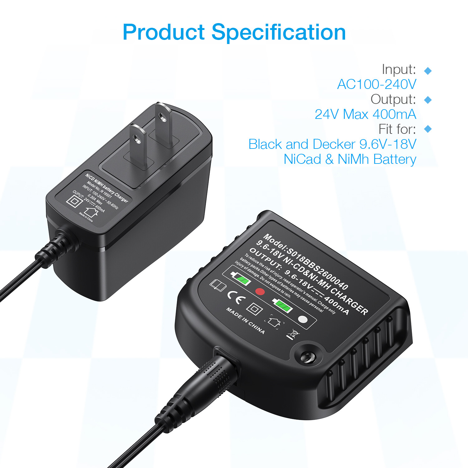 9.6V-18V Battery Charger for Black & Decker HPB18 HPB18-OPE FSB18 HPB14 HPB12