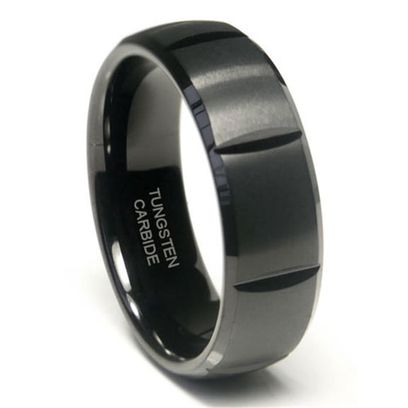 Andrea Jewelers Black Tungsten 8MM Dome Wedding Band Ring With horizontal grooves Sz 13.0