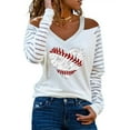 thumbnail image 2 of COSFO Off The Shoulder Tops for Women Long Sleeve V-Neck White Casual Top Baseball T-Shirts Trendy Tops for Women 2024, 2 of 6