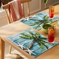 thumbnail image 4 of Coastal Beach Starfish Placemats Set of 12 Blue Green Tropical Palm Tree Wood Grain Place Mats Indoor Wipeable Table Mats Washable Dining Table Placemats for Kitchen Holiday Party Decor 13x19 Inch, 4 of 9