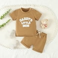 thumbnail image 2 of REORIAFEE Baby Girl Going Home Outfit Newborn Short Sleeve Tee and Short Set Button on Shoulders Suits with Pocket and Drawstring Solid Color Letter Print Cotton Set Summer Clothing Size 12-18M Brown, 2 of 9