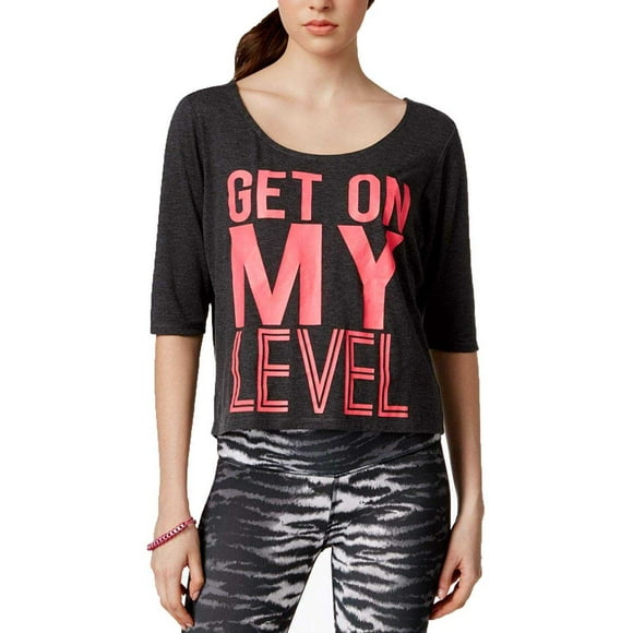 Material Girl Active Juniors Strap-Back Graphic Blouse Pullover T-Shirt Tops, Heather Charcoal, Small