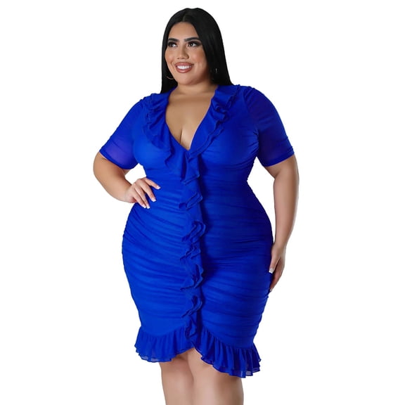 AURA Women Plus Size Mesh Layered V Neck Dress Sexy A Line Midi Summer Vacation Dress