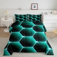 thumbnail image 2 of Honeycomb Comforter Set Twin Size 3D Stereoscopic Black and Teal Hexagon Bedding Sets Geometric Hexagonal Beehive Quilt Simplistic Geometrical Geometry Room Decor, 2 of 6