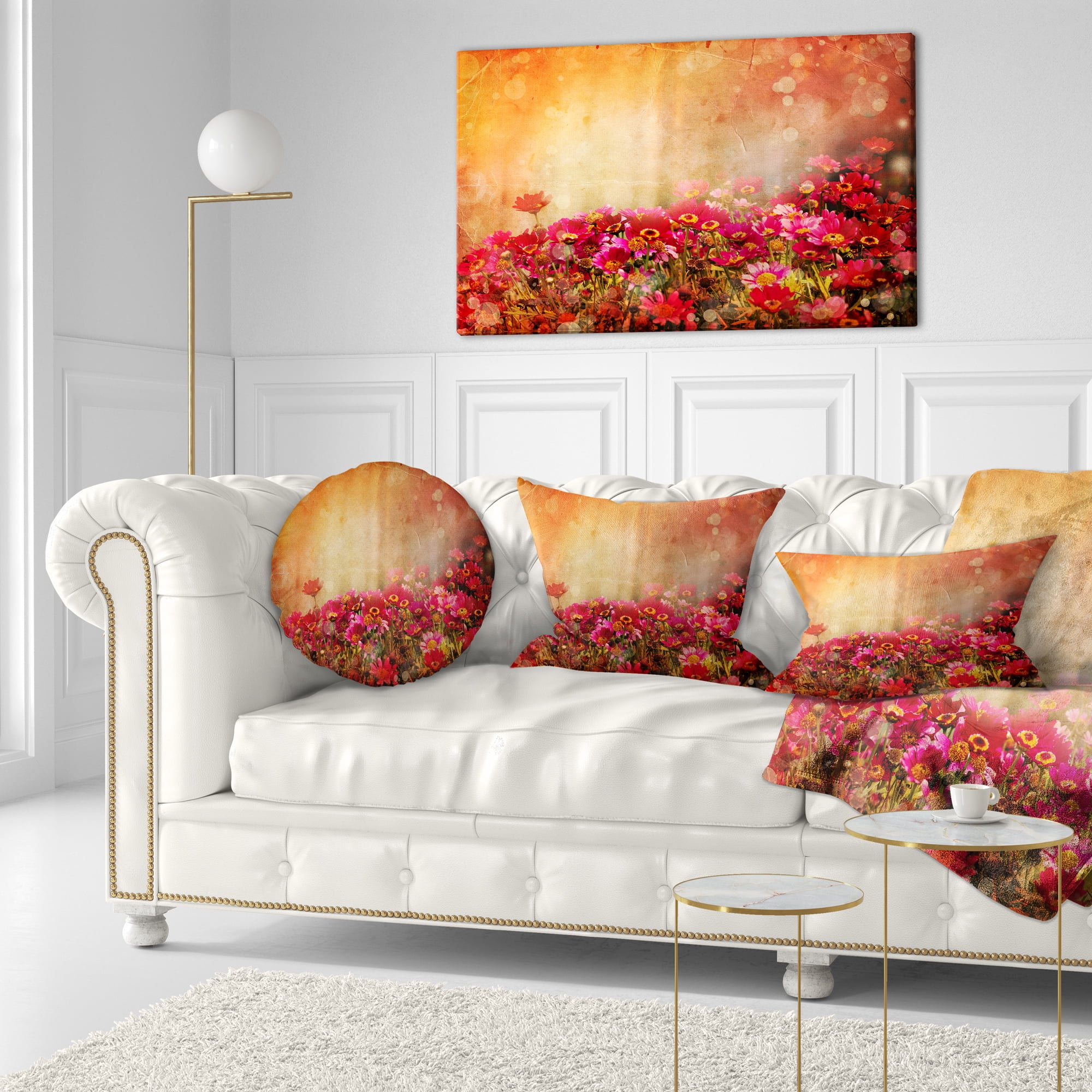 Designart Spring Little Flowers at Sunset - Floral Throw Pillow - 12x20