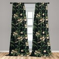 thumbnail image 2 of Floral Window Curtains, Blooming Wild and Tropical Durian Flowers and Leaves on Dark Blue Background, Lightweight Decor 2-Panel Set with Rod Pocket, Pair of - 28"x63", Forest Green Peach, by Ambesonne, 2 of 3