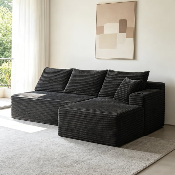 96" Cloud Sectional Couch, Fabric, Grey, Experience Seating, Comfortable Design, for Living Room/Bedroom