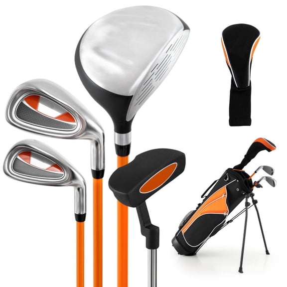Airfind Junior Golf Club Set for Kids Ages 11 to 13 with 5 Pieces and Fiberglass Steel Shafts plus Stand Bag and Headcover, Orange