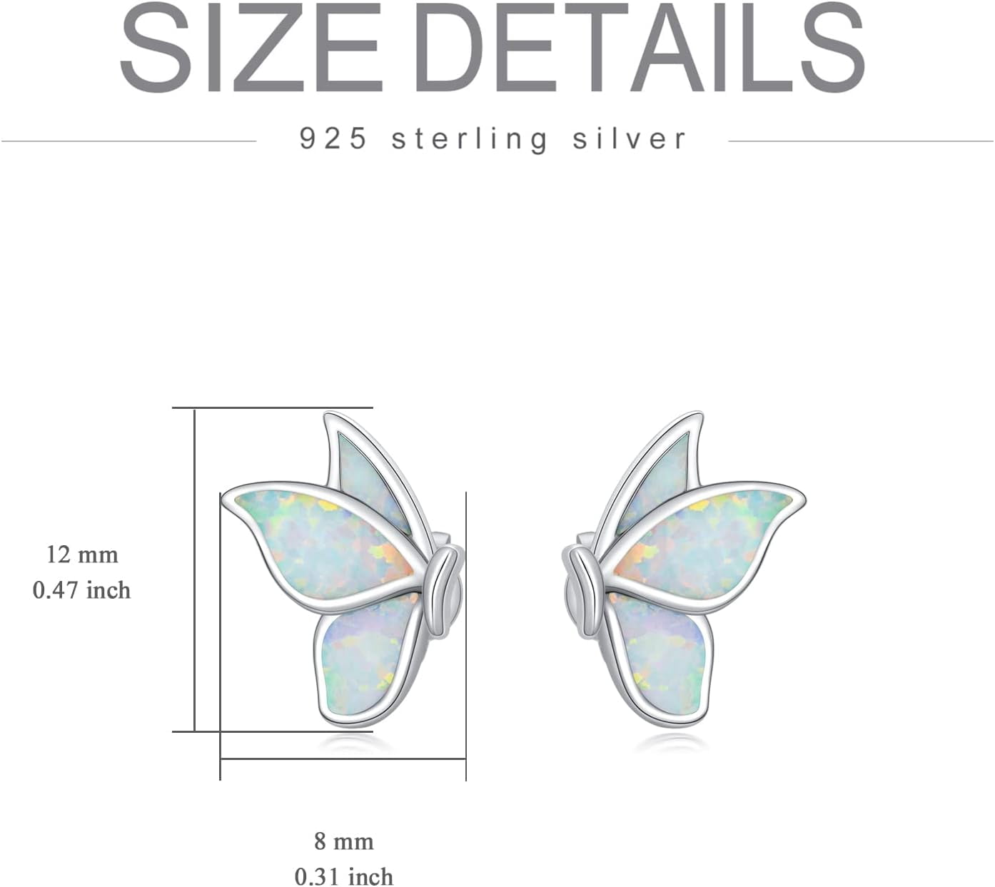 Dorunmo Sterling Silver Butterfly Wings Earrings Opal Stud Earrings Hypoallergenic Earrings Jewelry Gifts for Women