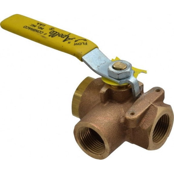 Apollo. 3/4" Pipe, Standard Port, Bronze Standard Ball Valve Three Way, FNPT x FNPT x FNPT Ends, Lever Handle, 400 WOG