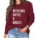 thumbnail image 3 of Sudadera informal de cuello redondo para mujer, de manga larga, holgada, con letras estampadas, color rojo vino, talla M, para primavera/otoño, 3 of 5
