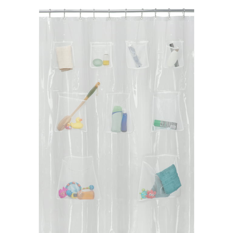 Clear Peva Shower Curtain With 9 Mesh Storage Pockets 70 X 72 Zenna Home Com
