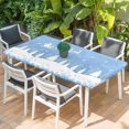 thumbnail image 2 of Light Blue Christmas Table Cloths for 5 Foot Rectangle Tables, Xmas Elk Tree Snowflake Forest Patio Waterproof Elastic Fitted Tablecloths, Washable Rectangular Table Cover for Camping, 2 of 8