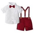 thumbnail image 2 of Swuxness Toddler Boys Bow Ties Short Sleeve Shirt Star Suspender Shorts 2 Piece Outfit Suits Dressy Style White 4-5 Years, 2 of 4