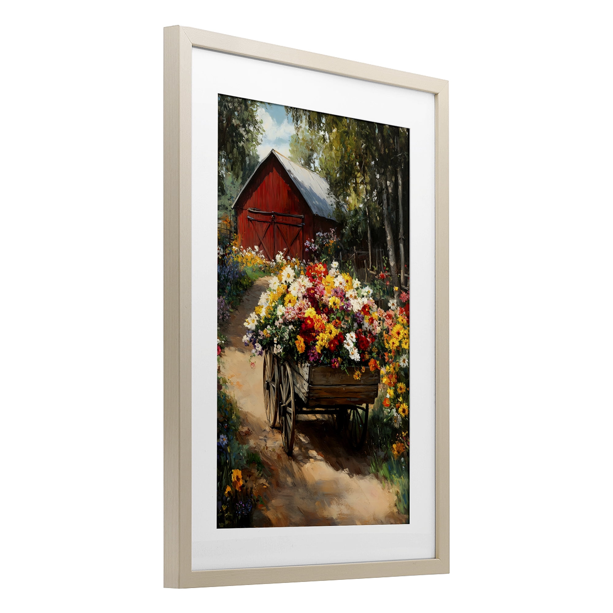 Stupell Industries Floral Wagon in Summer Garden Birch Framed Print Under Glass, design by Franklyn Gregory