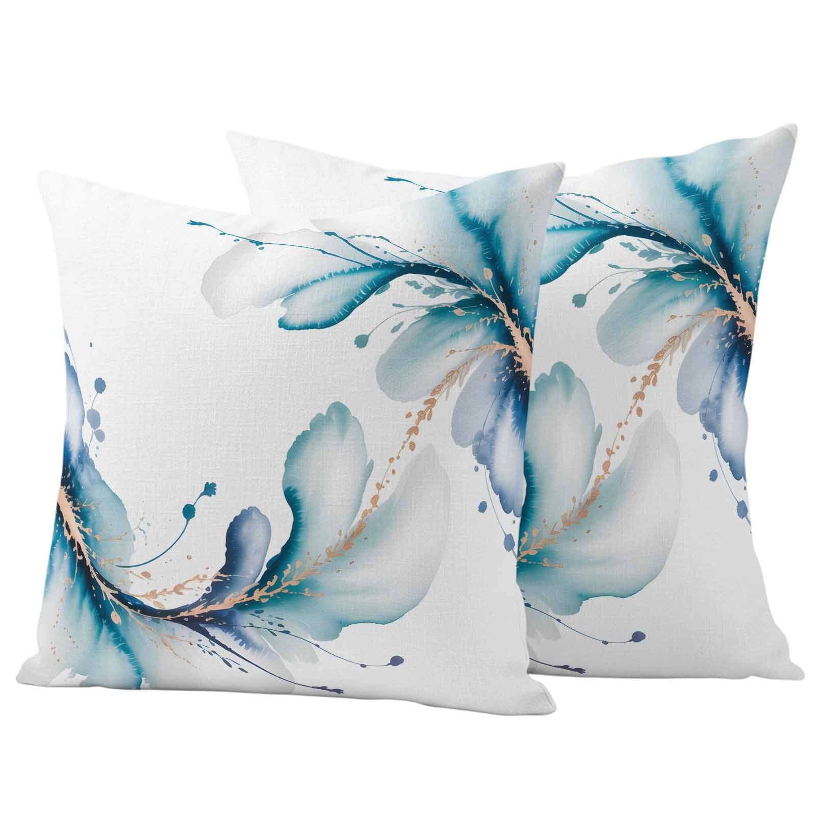 Blue Marble Stone Outdoor Waterproof Throw Pillow Covers 24x24 Set of 2, White Ink Splash Farm Marble Abstract Decorative Pillowcases Cushion Pillowcase for Couch Sofa Patio Outside Pillow Protector