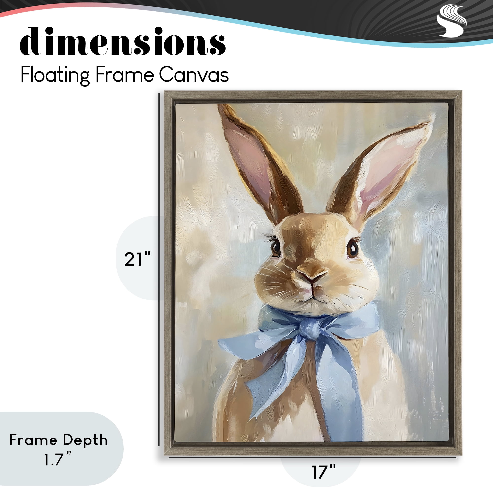 Stupell Industries Bunny with Blue Bow Brown Framed Floater Canvas Wall Art, design by The Prints Vibe