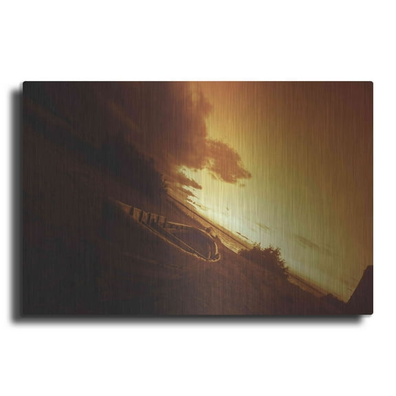 Luxe Metal Art 'Golden Sunset by the Lake' by Sebastien Lory, Metal Wall Art, 16"x12"