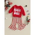 thumbnail image 3 of Baby Girl 2Pcs Christmas Outfits Long Sleeve Sweatshirt + Striped Flare Pants Set Toddler Clothes, 3 of 9