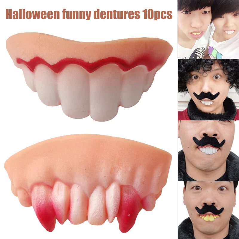 10pcs Funny Horrible Tricks Toy Replica Disgust Ugly Denture False Rotten Teeth 