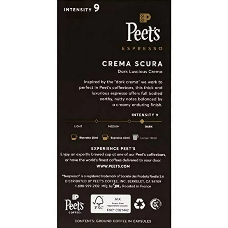  Peet's Coffee, Medium Roast Espresso Pods Compatible with  Nespresso Original Machine, Crema Scura Intensity 9, 100 Count (10 Boxes of  10 Espresso Capsules) : Everything Else