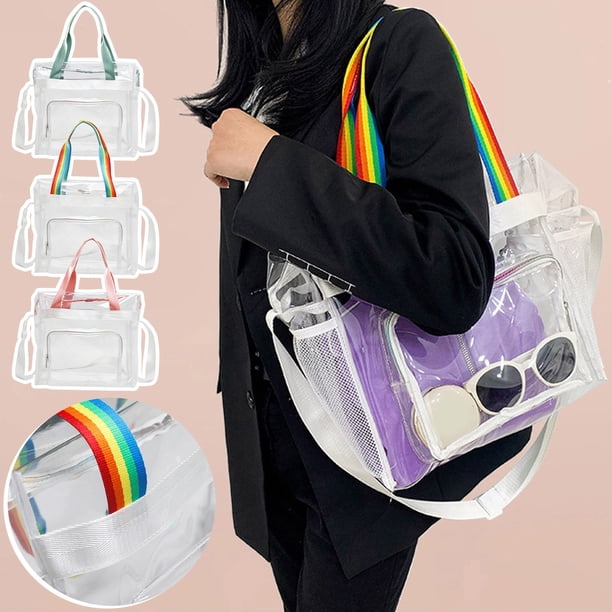 Bolsa de Playa Transparente de Pvc para Mujer - Bolsa de Viaje Impermeable con Múltiples Bolsillos para Natación, Actividades Al Aire Libre, Picnics y Acampadas, 30 X 30 X 15 Cm