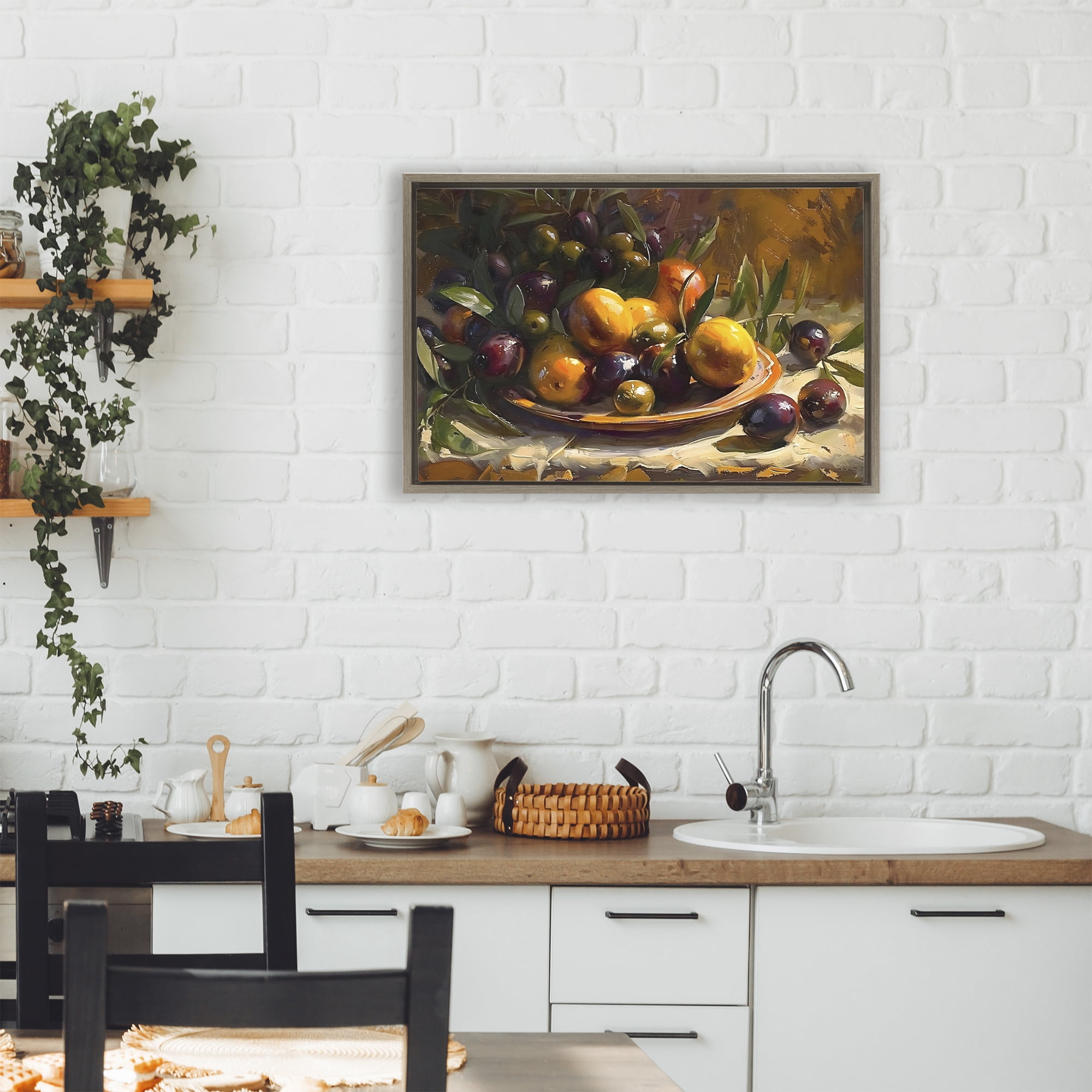 Stupell Industries Array of Olives & Citrus Brown Framed Floater Canvas Wall Art, design by Creative Studio