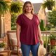 thumbnail image 3 of GRACE & GRANDEUR Blusas de Talla Grande para Mujeres con Mangas Cortadas y Cuello en V, Camiseta Casual de Verano 4X en Burdeos Oscuro, 3 of 7