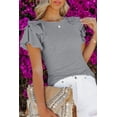 thumbnail image 1 of Women's Gray Plain Tiered Ruffled Short Sleeve T Shirt, 1 of 15