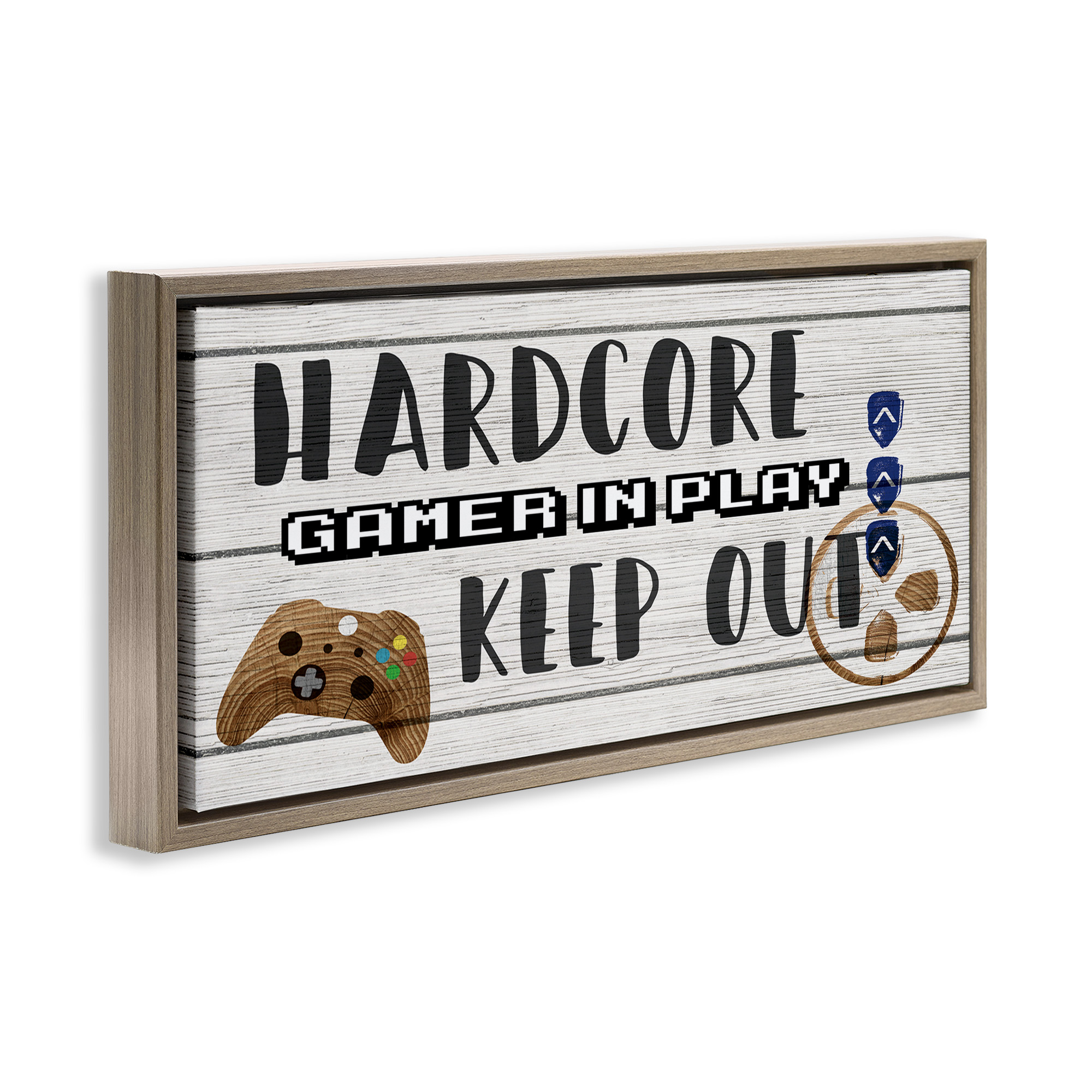 Stupell Industries Gamer Playroom Sign Typography Painting Brown Floater Framed Canvas Art Print Wall Art, 31 x 14