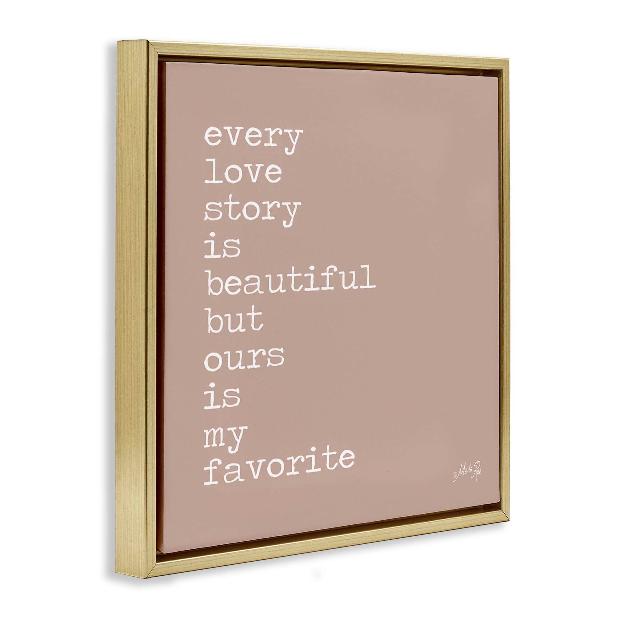 Stupell Industries Favorite Love Story Text & Numbers Painting Gold Floater Framed Canvas Art Print Wall Art, 25 x 25