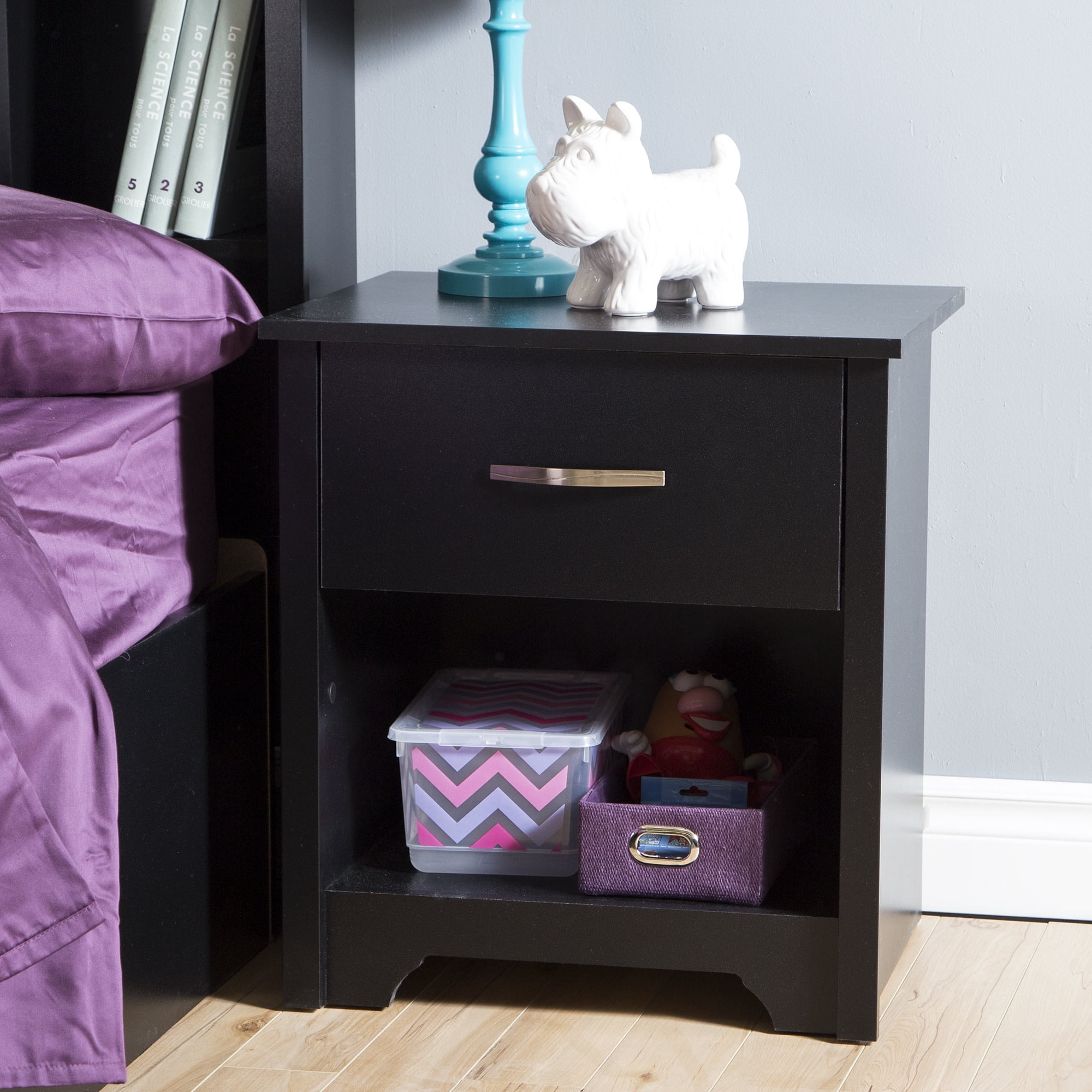 South Shore Fusion, Contemporary Nightstand,  Black