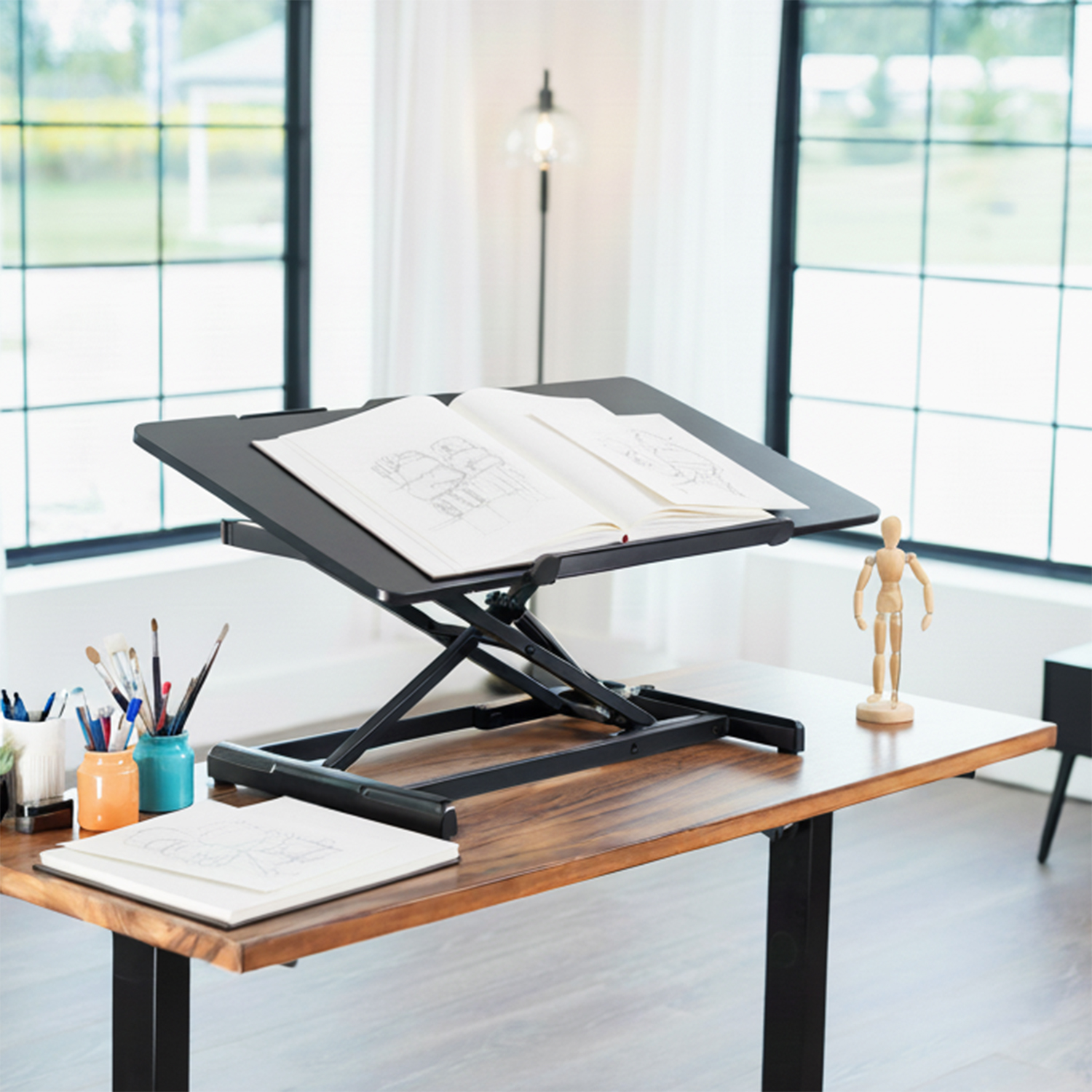 VIVO Black Tilting Height Adjustable 36" Desk Riser, Single Top Converter