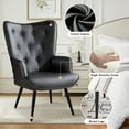 thumbnail image 3 of Furniliving Modern Accent Chair with Ottoman, Comfy Armchair with Footrest, Faux PU Button Tufted Wingback Accent Lounge Chair, Reading Chair for Living Room/Bedroom/Office, Black, 3 of 7