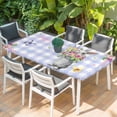 thumbnail image 2 of Happy Easter Table Cloths for 3 Foot Rectangle Tables, Cute Bunny Spring Flowers Butterfly Purple Plaid Patio Waterproof Elastic Fitted Tablecloths, Washable Rectangular Table Cover for Camping, 2 of 8