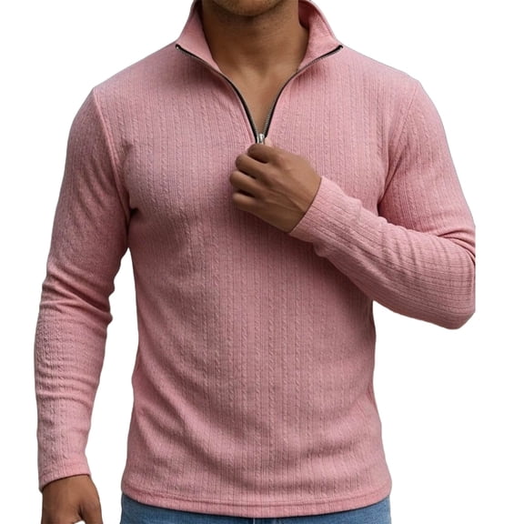 Lpmadey Men's Quarter Zip Pullover Sweater Lightweight Mock Neck Sweatshirts Waffle Knit Long Sleeve Golf Shirts