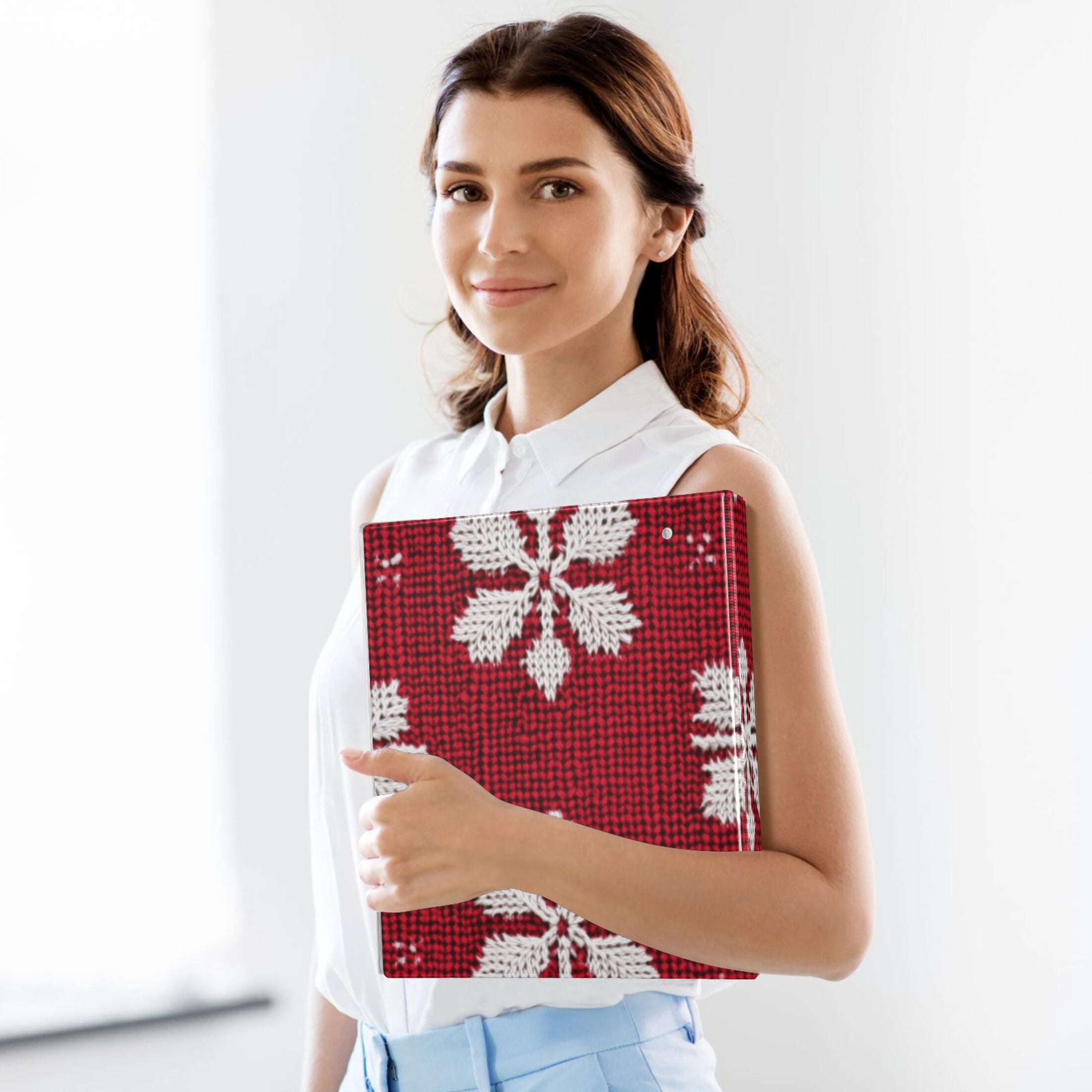 Christmas Sweater Snowflakes 3 Ring Binders 1.5 inch Hardcover File Folders with Interior Pockets A4 Size Organizer for School Office Hospital