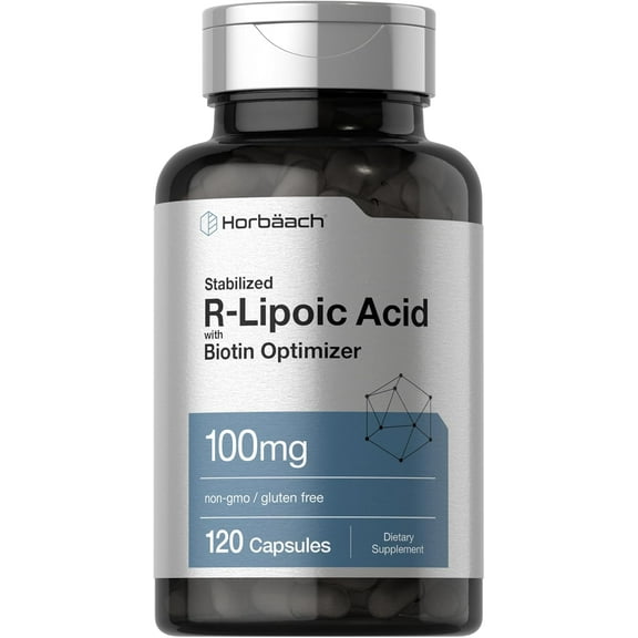 R-Lipoic Acid 100 mg | 120 Capsules | with Biotin Optimizer | Non-GMO, Gluten Free | by Horbaach