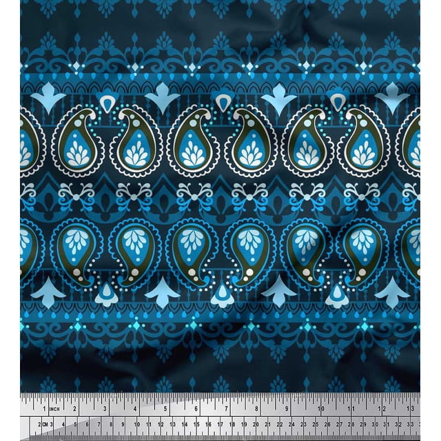 Soimoi Moss Georgette Fabric Damask & Paisley Ethnic Printed Fabric 1 Yard 42 Inch Wide