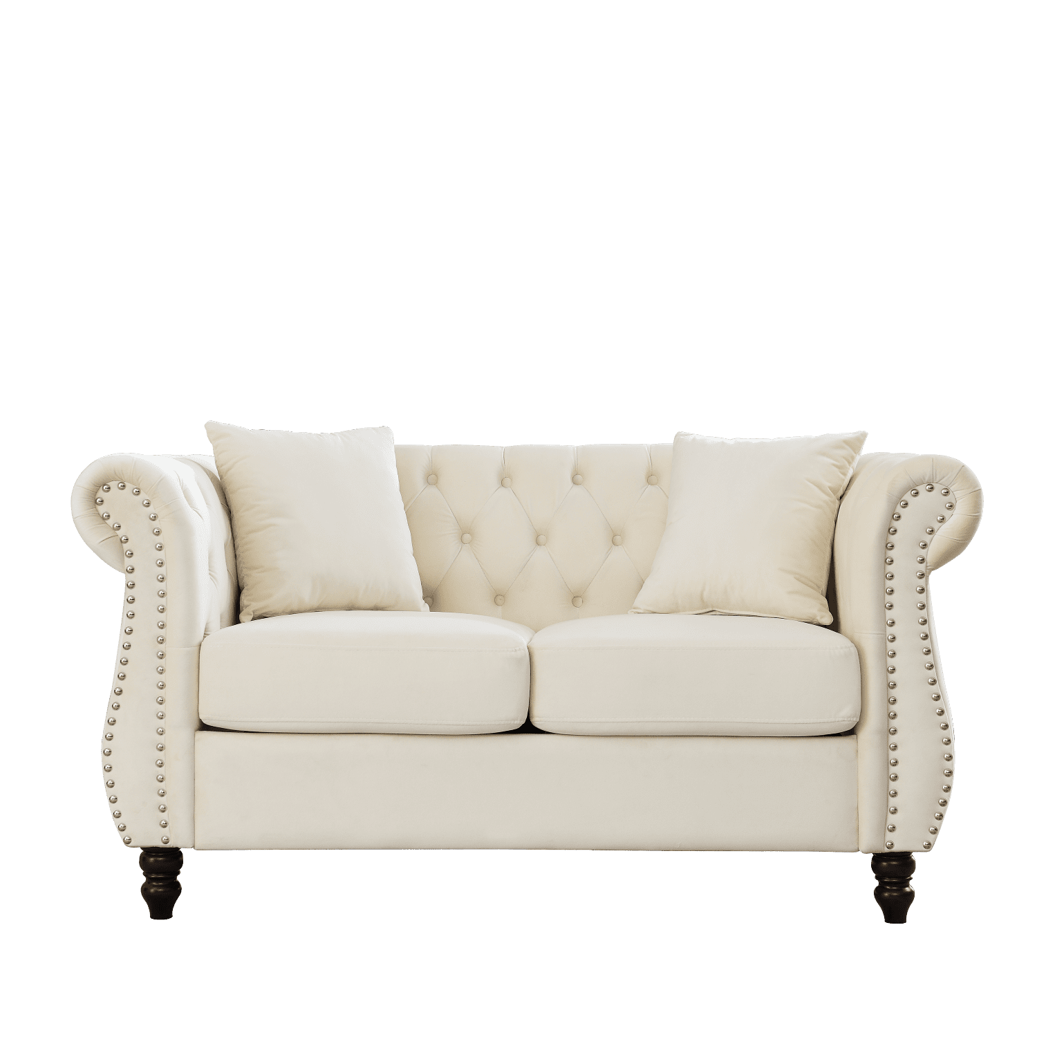 Youmumeub 58.8" Compact Chesterfield Velvet Loveseat Beige 2-Seater Tufted Nailhead Trim, Low Back, Solid Wood Feet, Foam & Spring Comfort — Apartment Friendly Sofa
