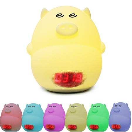 GLIME Night Light Alarm Clock for Kids Cute Pig Children Bedrooms partydecorationsfavor Clock USB LED Lights Silicone Baby Nursery Lamp Color Changing Best