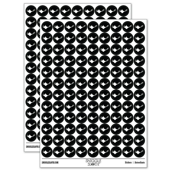 Genie Lamp 200  Round Stickers - Black - Gloss Finish - 0.50" Size